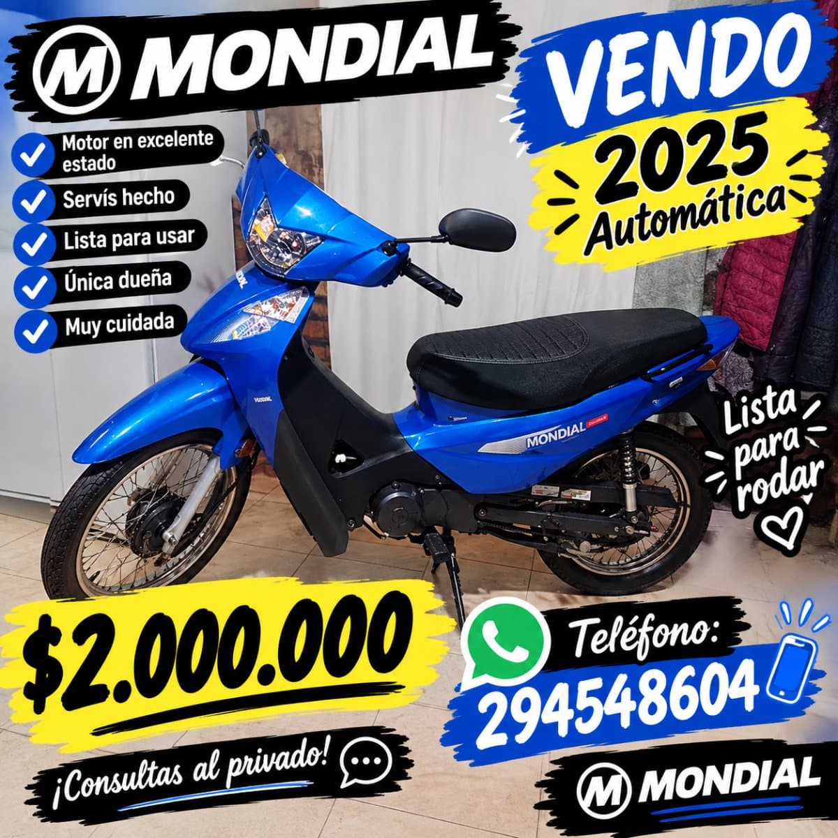 Mondial 125cc 2025 Automática Azul