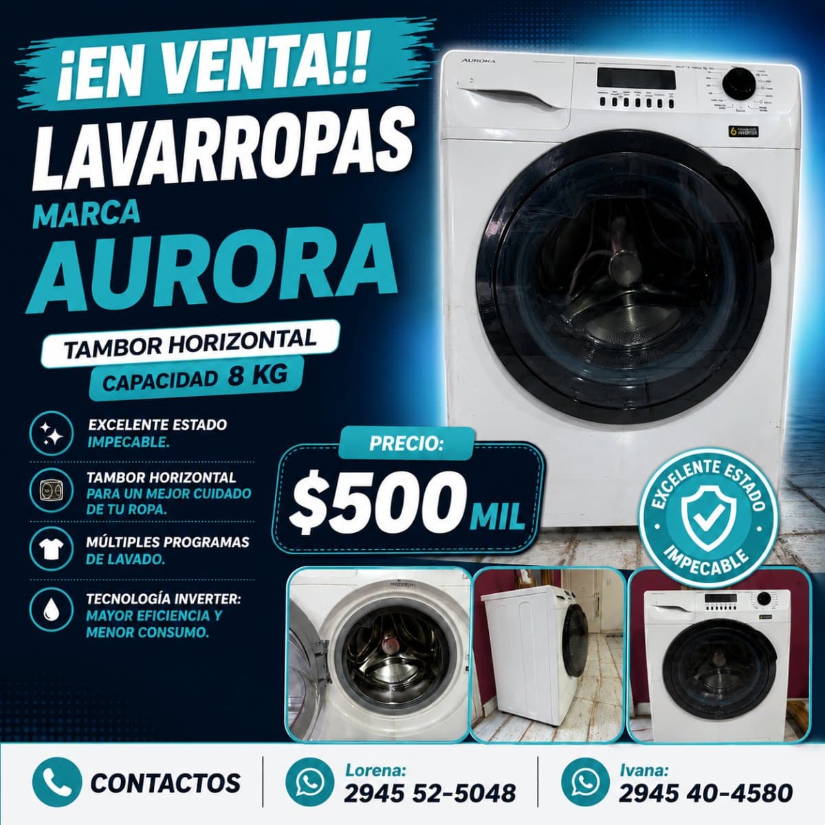 Lavarropas Aurora Horizontal 8kg
