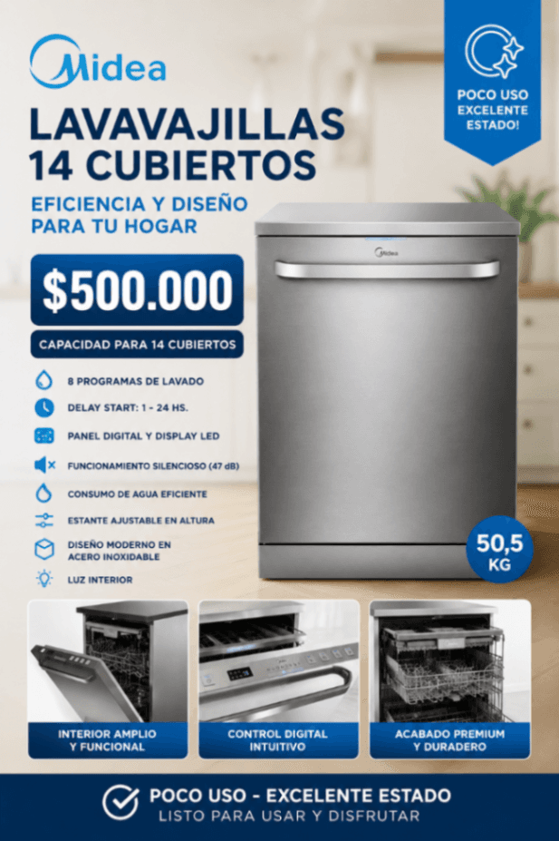 Lavavajillas Midea inoxidable. 14 Cubiertos - cómo nuevo 