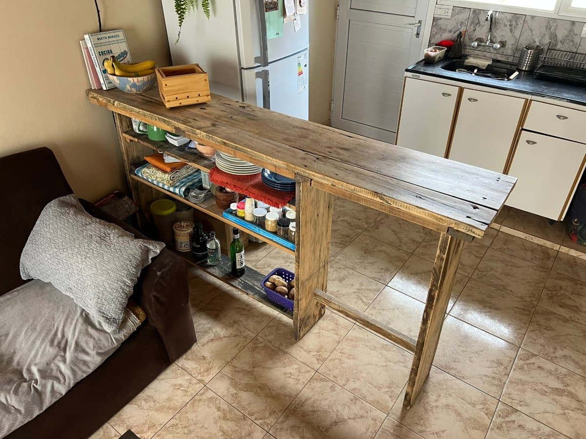 LIQUIDO POR MUDANZA! Barra desayunadora artesanal larga madera maciza 195cm