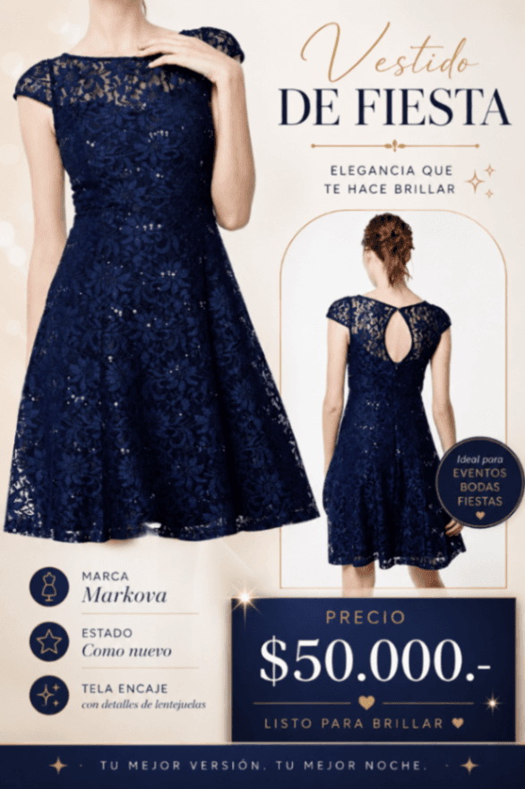 Vestido de fiesta azul oscuro Markova - un solo uso talle L