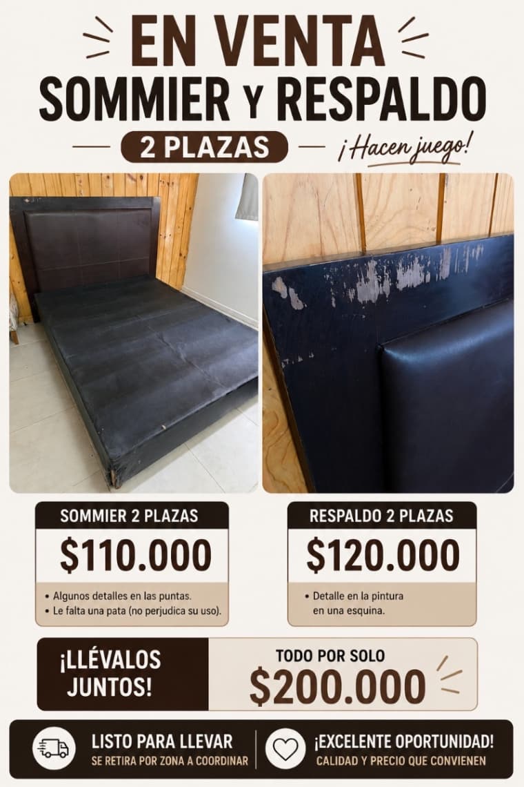 Sommier y Respaldo 2 Plazas Oferta