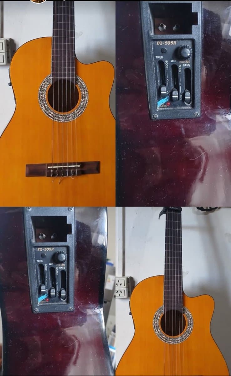 Guitarra criolla electroacústica naranja usada