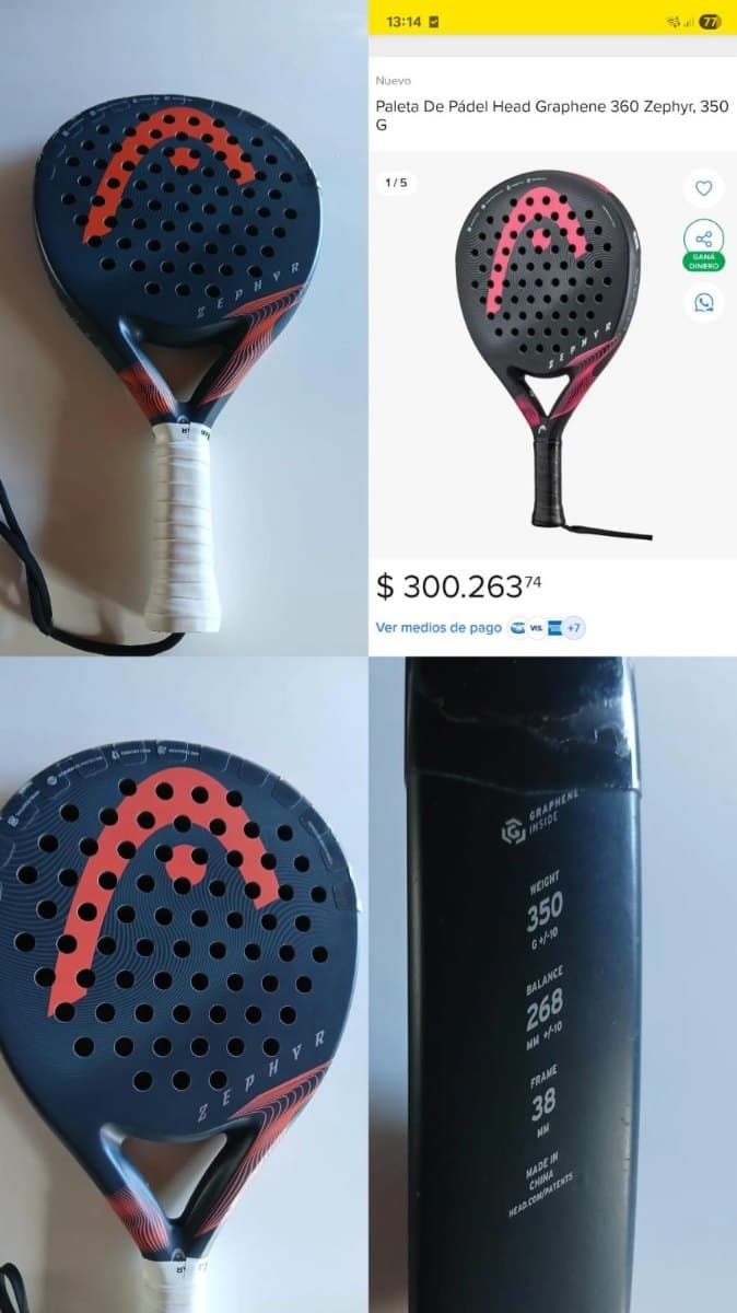 Paleta Pádel Head Graphene 360 Zephyr EXCELENTE ESTADO mjes al 2945-695541