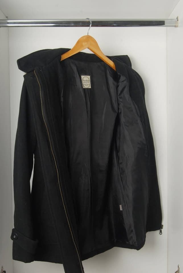 Montgomery saco abrigo de paño negro con capucha desmontable unisex 