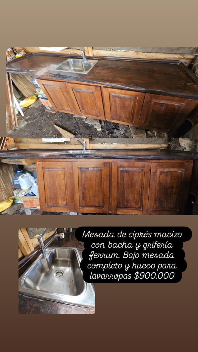 Mesada de ciprés macizo con bacha y grifería Ferrum