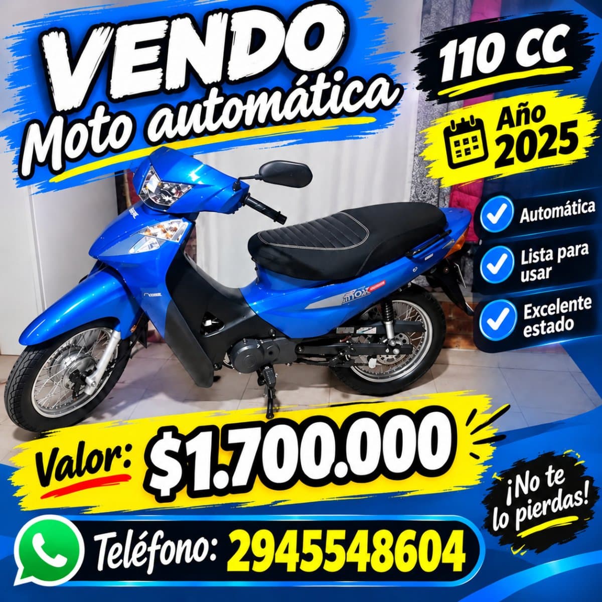 Mondial 125cc 2025 Automática Azul